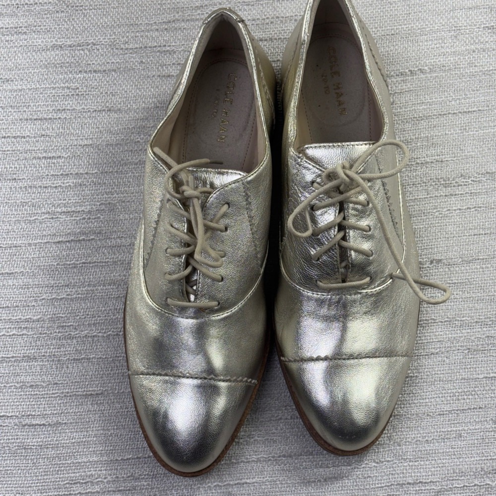 Cole Haan Grand 360 Gold Metallic Leather Oxford Shoes W20351 Womens 6B - Picture 2 of 11